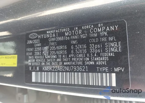 2022 Hyundai Kona Se z USA, uszkodzony, nr VIN KM8K22AB2NU793621
